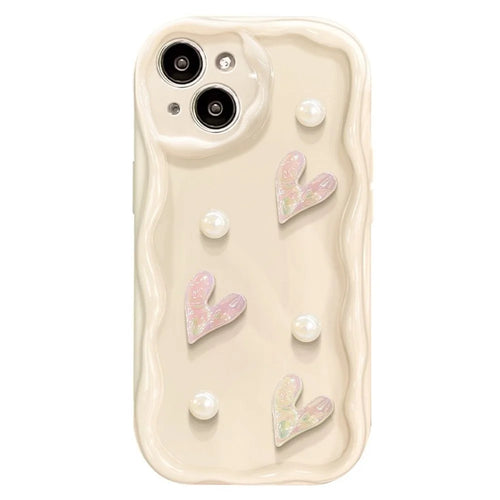 For iPhone 15 Case 3D Heart Design Soft TPU Shockproof Cover - White - 1