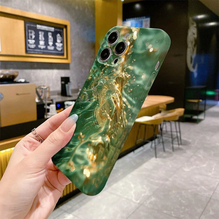 For iPhone 16 Pro Max Case Flowing Gold Pattern Hard PC Phone Cover - Green 1 - 2