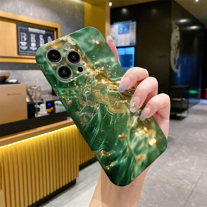 For iPhone 16 Pro Max Case Flowing Gold Pattern Hard PC Phone Cover - Green 1 - 3