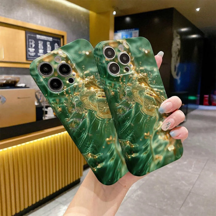 For iPhone 16 Pro Max Case Flowing Gold Pattern Hard PC Phone Cover - Green 1 - 5