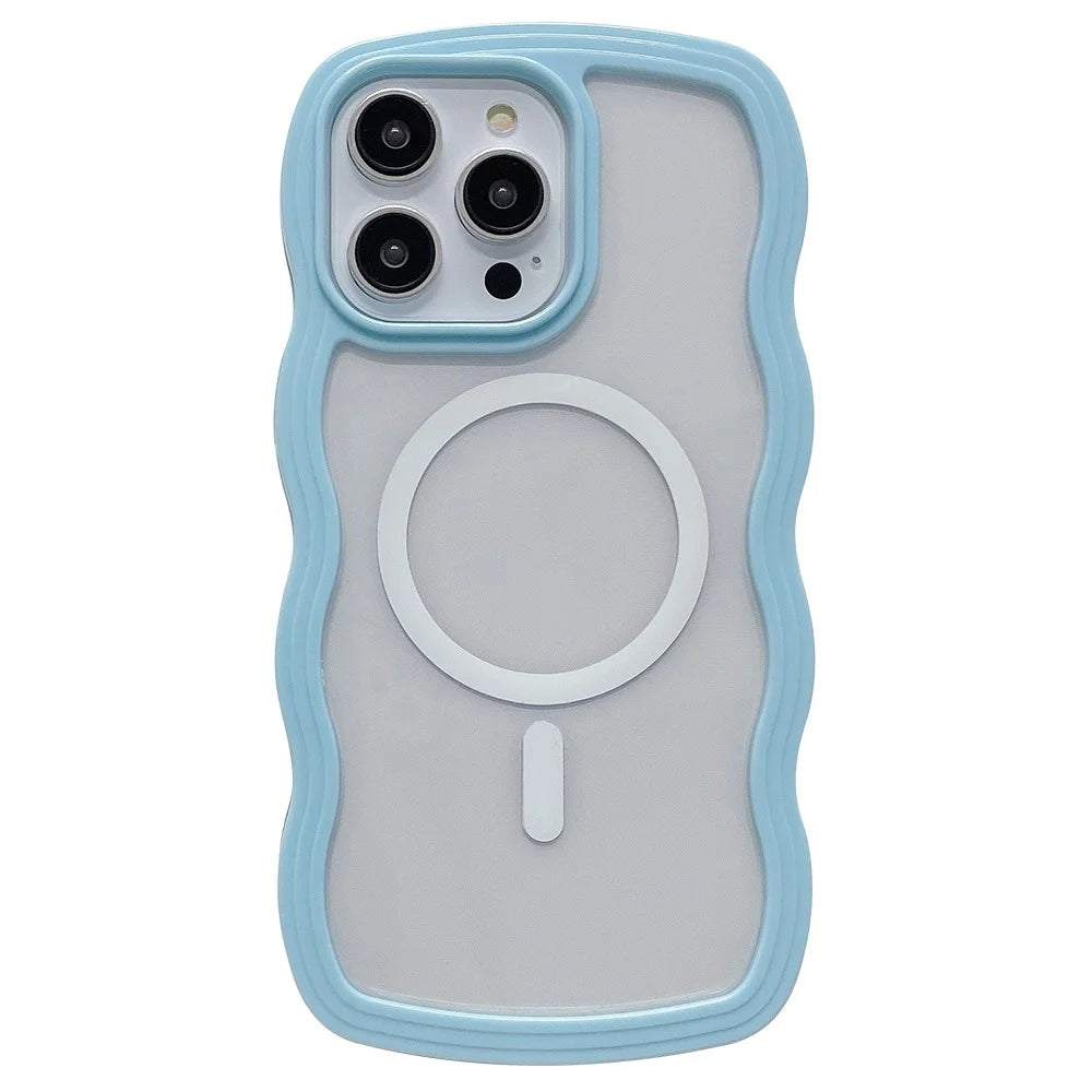 For iPhone 16 Pro Max Case Compatible with MagSafe PC + TPU Wavy Edge Protective Cover - Blue - 1