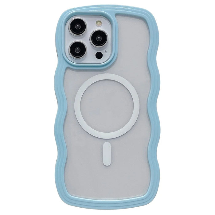For iPhone 16 Pro Max Case Compatible with MagSafe PC + TPU Wavy Edge Protective Cover - Blue - 1