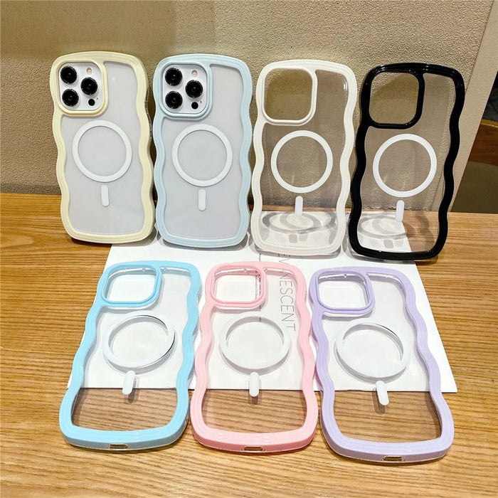 For iPhone 16 Pro Max Case Compatible with MagSafe PC + TPU Wavy Edge Protective Cover - Blue - 6