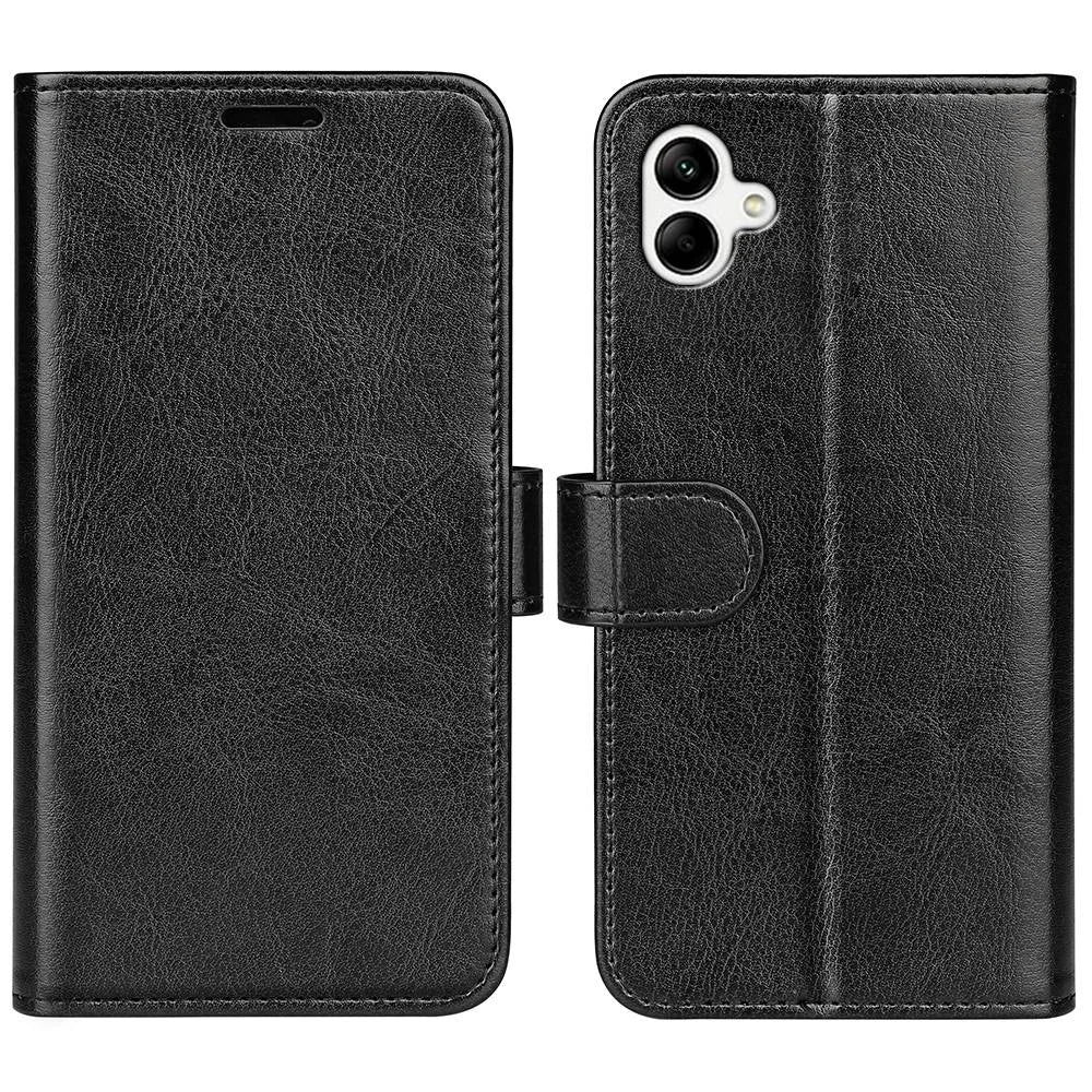 Crazy Horse Texture Fall Proof Wallet Case for Samsung Galaxy A04 4G (164.4 x 76.3 x 9.1 mm), Foldable Stand PU Leather + TPU Folio Flip Phone Cover - Black - 1