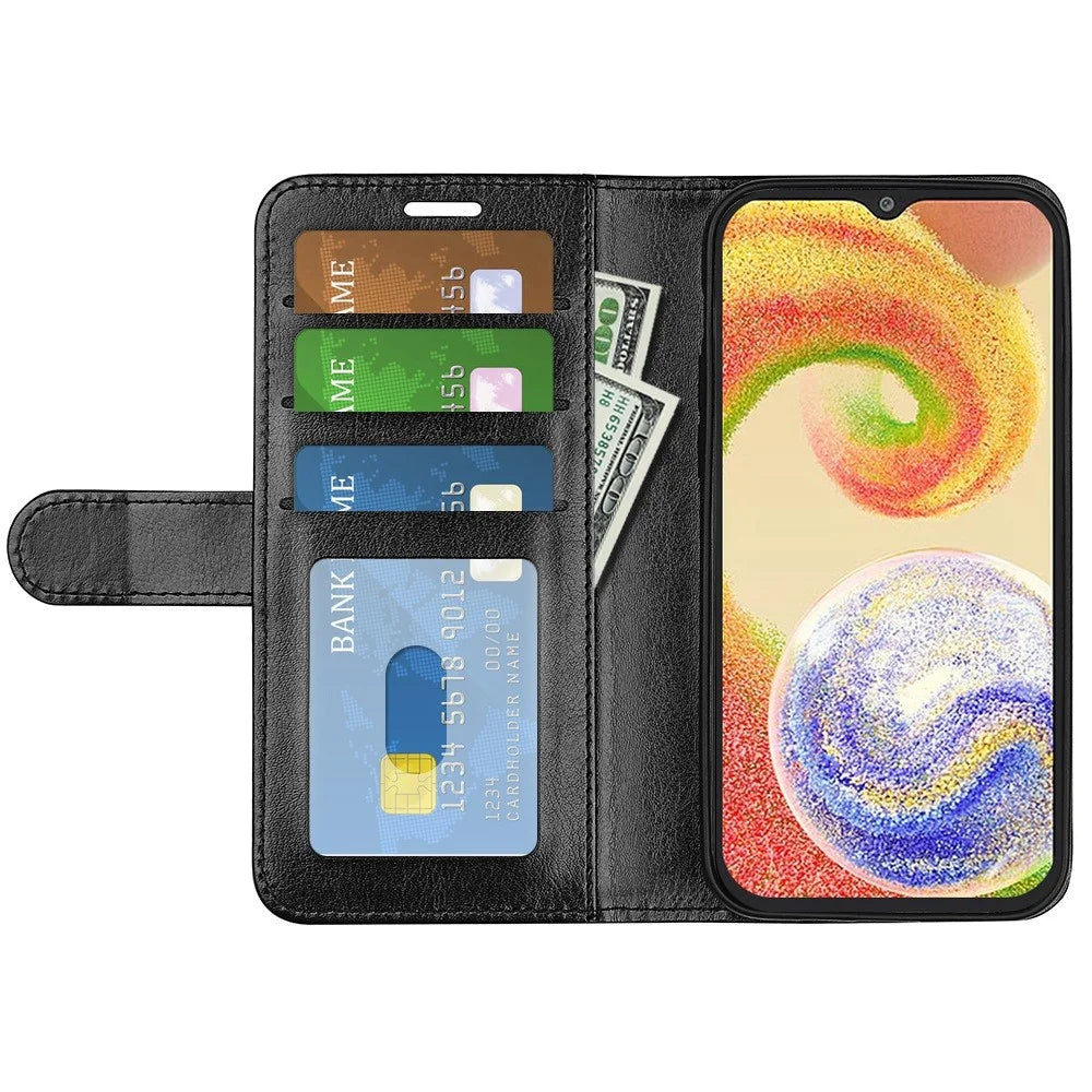 Crazy Horse Texture Fall Proof Wallet Case for Samsung Galaxy A04 4G (164.4 x 76.3 x 9.1 mm), Foldable Stand PU Leather + TPU Folio Flip Phone Cover - Black - 2