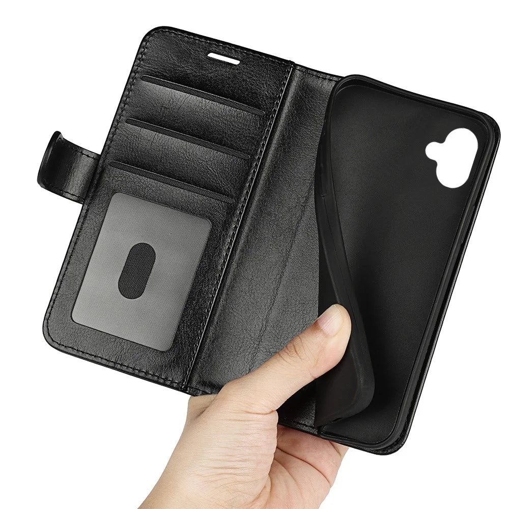 Crazy Horse Texture Fall Proof Wallet Case for Samsung Galaxy A04 4G (164.4 x 76.3 x 9.1 mm), Foldable Stand PU Leather + TPU Folio Flip Phone Cover - Black - 4