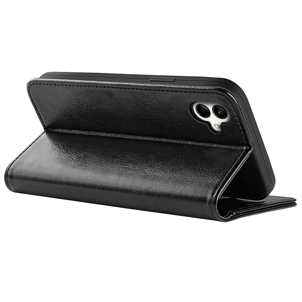 Crazy Horse Texture Fall Proof Wallet Case for Samsung Galaxy A04 4G (164.4 x 76.3 x 9.1 mm), Foldable Stand PU Leather + TPU Folio Flip Phone Cover - Black - 5