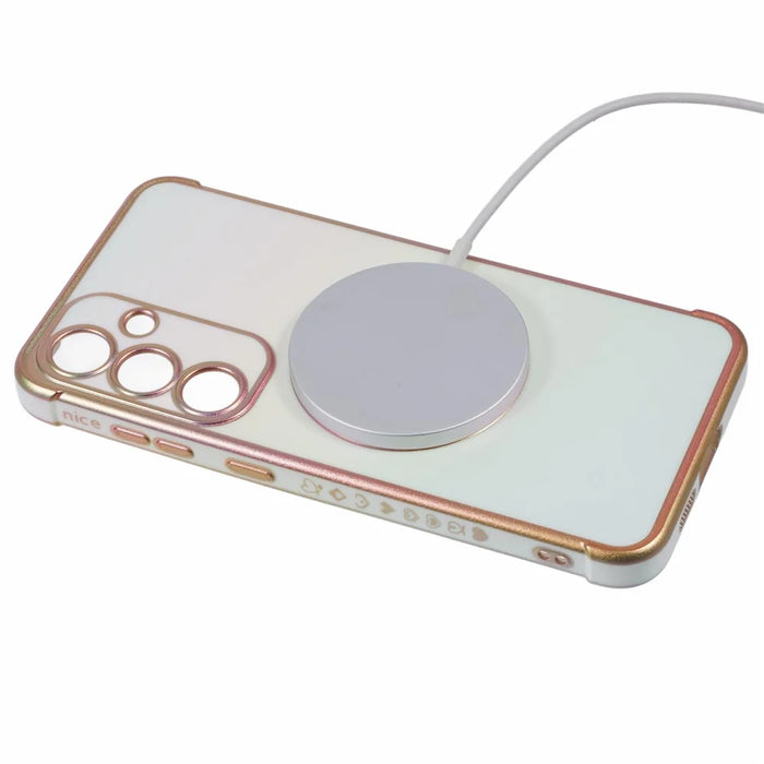 For Samsung Galaxy S23 FE Magnetic Case TPU Gradient Electroplated Phone Cover - Colorful White - 4