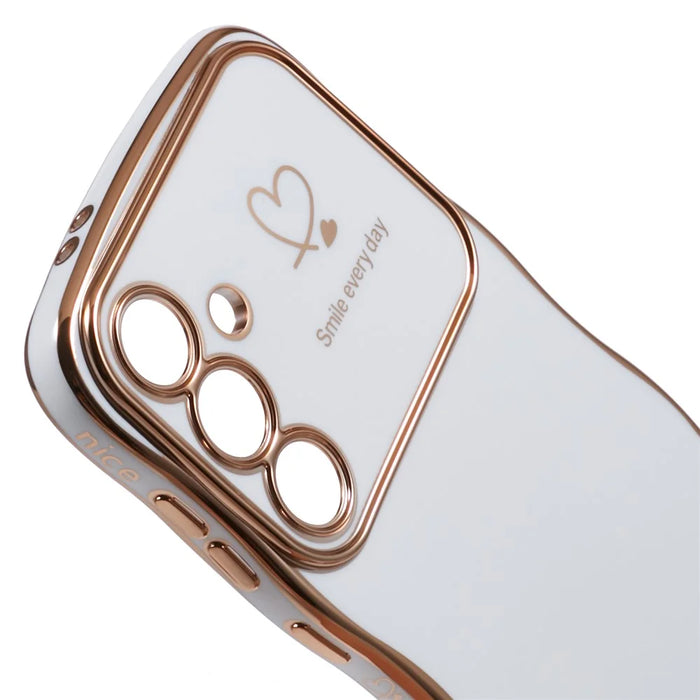For Samsung Galaxy A34 5G Case Love Hearts TPU Phone Cover Curly Wave Frame Large Window - Ivory White - 6