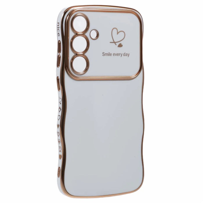 For Samsung Galaxy S23 FE Case Love Hearts TPU Phone Cover Curly Wave Frame Large Window - Ivory White - 3