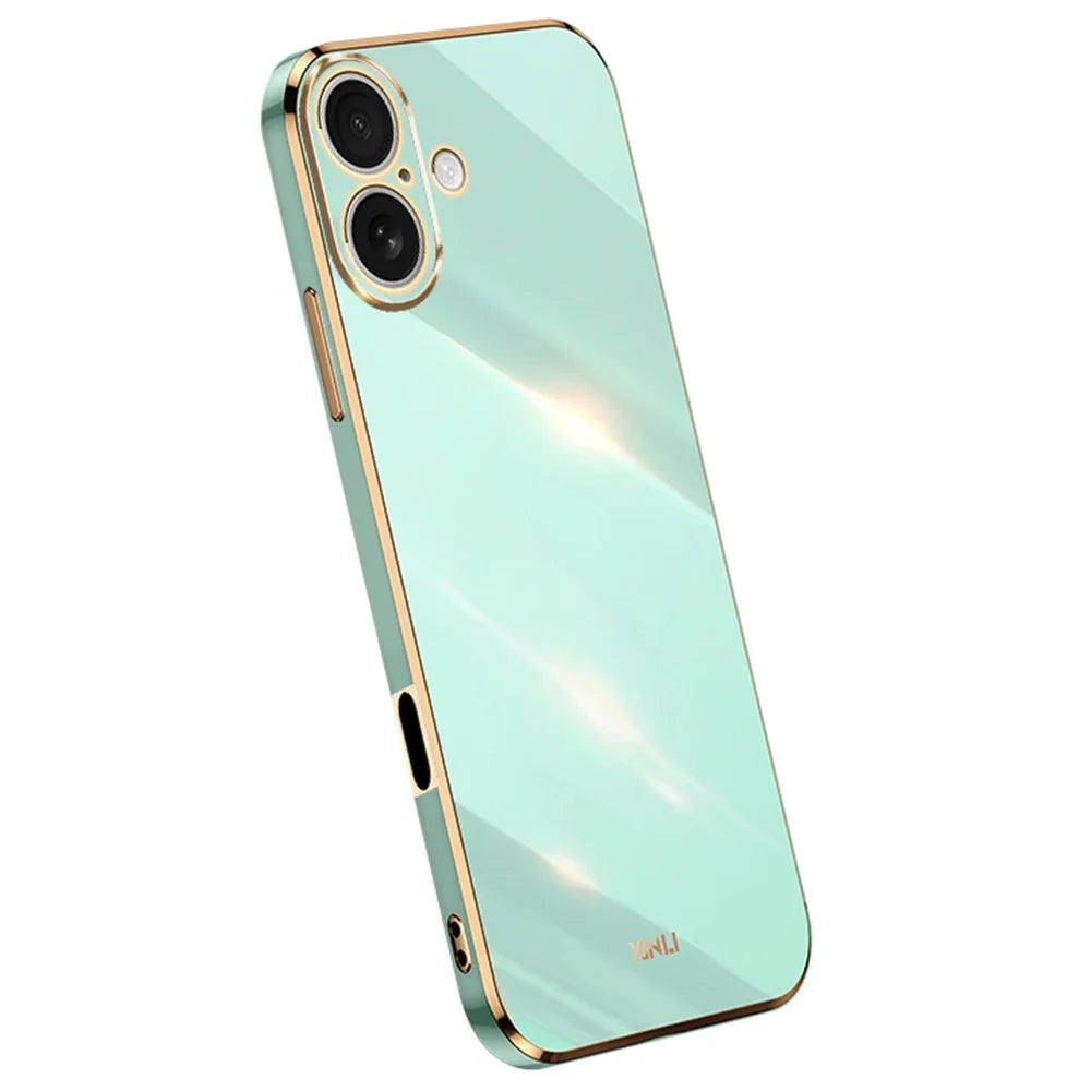 XINLI For iPhone 16 Case TPU Phone Cover with Electroplating Frame - Cyan - 1