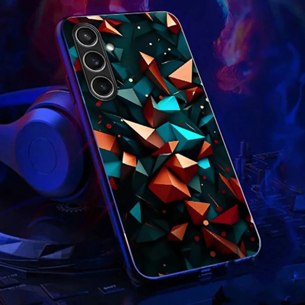 For Samsung Galaxy A55 5G Case Call Flash Series Pattern Printing Tempered Glass + TPU Combo Phone Case - Colorful Diamond Pattern - 1