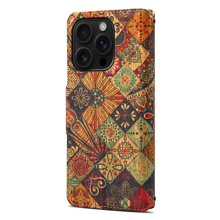 For iPhone 16 Pro Max Case Flower Printing Stand PU Leather Protective Phone Cover - Autumn - 5