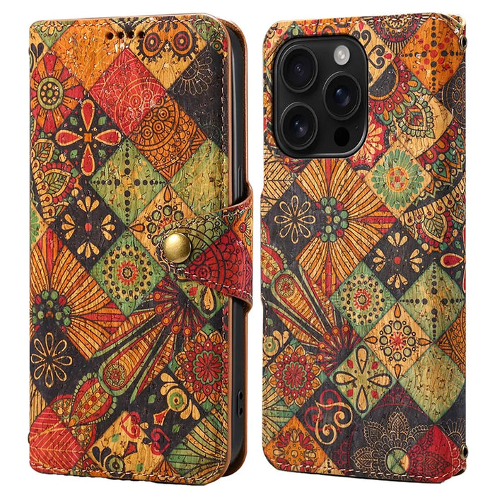 For iPhone 16 Pro Case Flower Printing Stand PU Leather Protective Phone Cover - Autumn - 1
