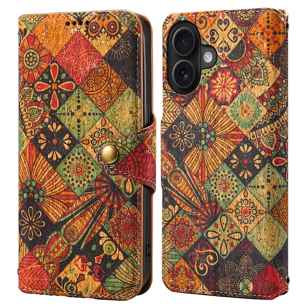 For iPhone 16 Case Flower Printing Stand PU Leather Protective Phone Cover - Autumn - 1