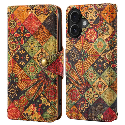 For iPhone 16 Case Flower Printing Stand PU Leather Protective Phone Cover - Autumn - 1