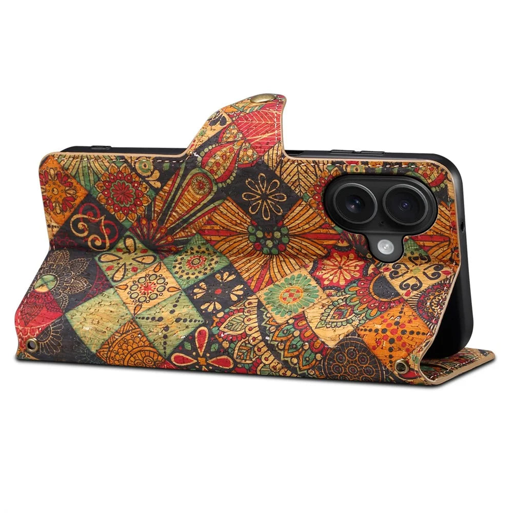 For iPhone 16 Case Flower Printing Stand PU Leather Protective Phone Cover - Autumn - 2