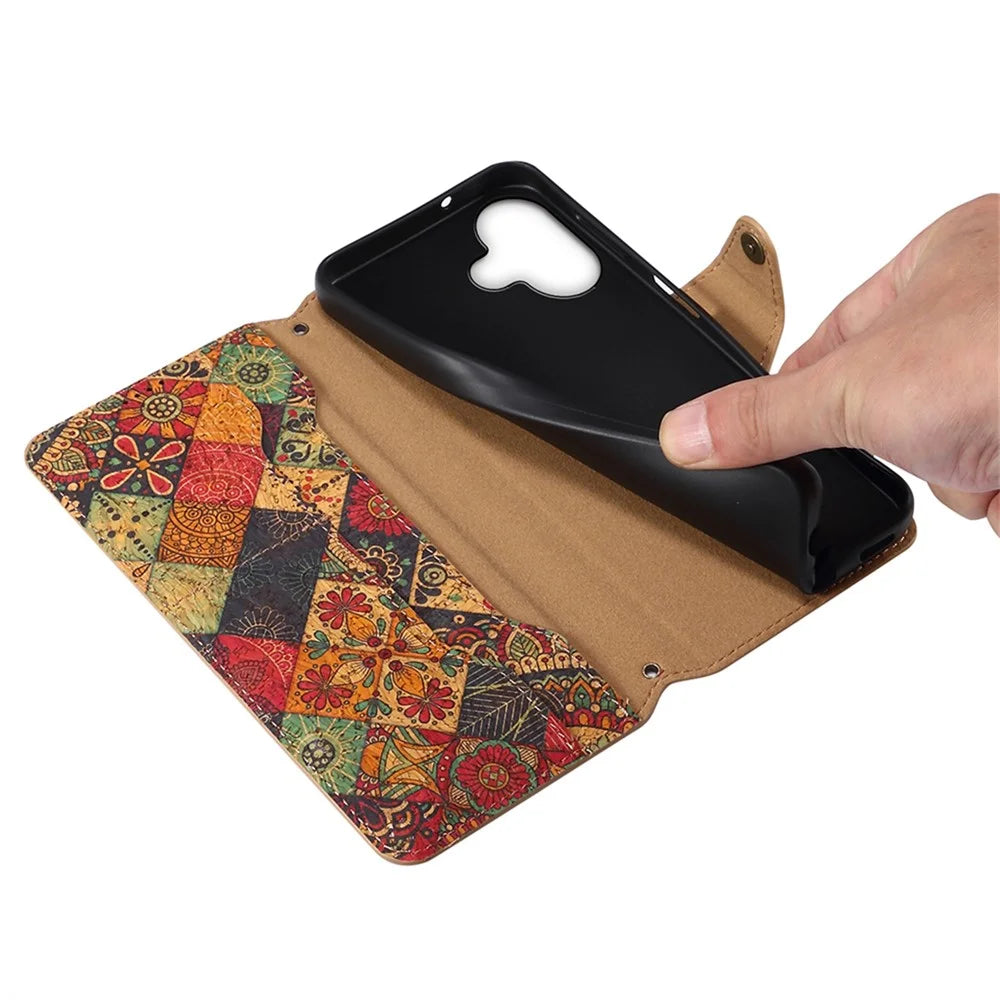 For iPhone 16 Case Flower Printing Stand PU Leather Protective Phone Cover - Autumn - 3