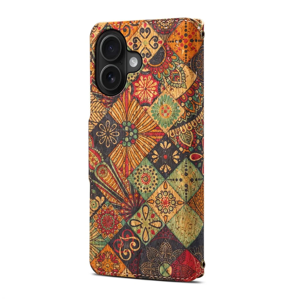For iPhone 16 Case Flower Printing Stand PU Leather Protective Phone Cover - Autumn - 5