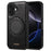 DENIOR For iPhone 16 Plus Case Rotating Magnetic Kickstand Genuine Cow Leather Phone Back Cover - Black - 1