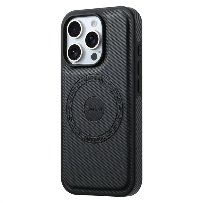 DENIOR For iPhone 16 Pro Max Case Compatible with MagSafe Carbon Fiber Texture Leather Back Cover - Black - 1
