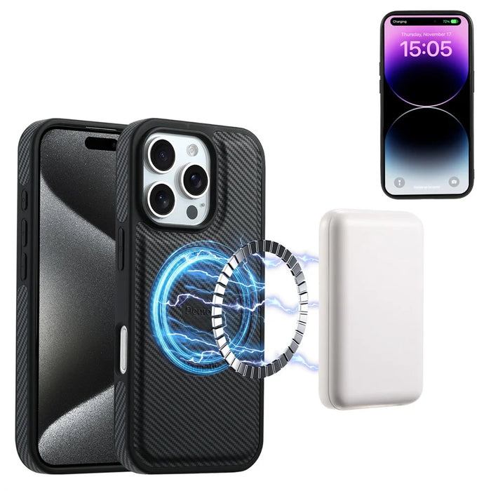 DENIOR For iPhone 16 Pro Max Case Compatible with MagSafe Carbon Fiber Texture Leather Back Cover - Black - 2