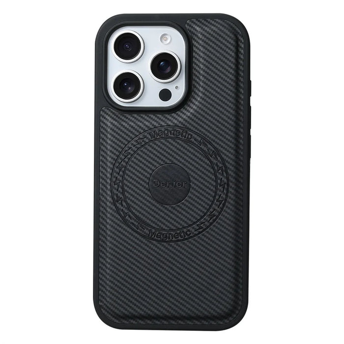 DENIOR For iPhone 16 Pro Max Case Compatible with MagSafe Carbon Fiber Texture Leather Back Cover - Black - 3