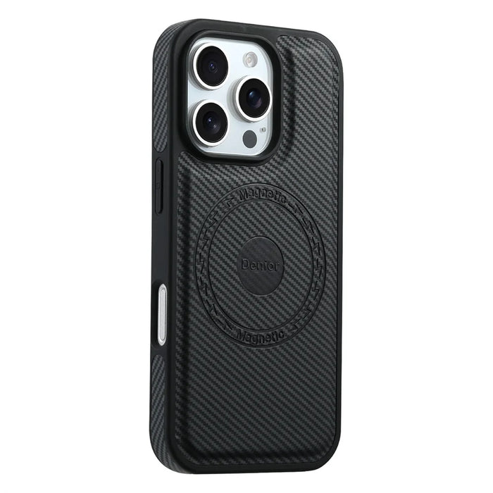 DENIOR For iPhone 16 Pro Max Case Compatible with MagSafe Carbon Fiber Texture Leather Back Cover - Black - 4
