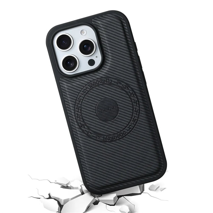 DENIOR For iPhone 16 Pro Max Case Compatible with MagSafe Carbon Fiber Texture Leather Back Cover - Black - 5