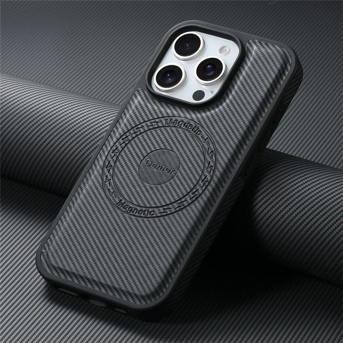 DENIOR For iPhone 16 Pro Max Case Compatible with MagSafe Carbon Fiber Texture Leather Back Cover - Black - 6