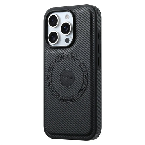 DENIOR For iPhone 16 Pro Case Compatible with MagSafe Carbon Fiber Texture Leather Back Cover - Black - 1