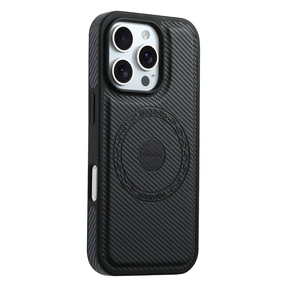 DENIOR For iPhone 16 Pro Case Compatible with MagSafe Carbon Fiber Texture Leather Back Cover - Black - 4