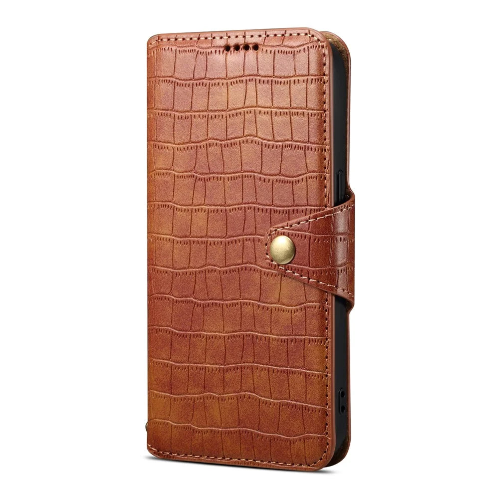 For iPhone 16 Pro Max Case Wallet Crocodile Texture Leather Phone Cover - Brown - 4