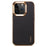 DENIOR For iPhone 16 Pro Max Case Genuine Cow Leather Coated PC+TPU Electroplating Phone Cover - Black - 1