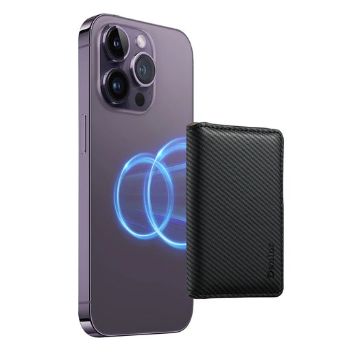DENIOR V13 Magnetic Card Holder Carbon Fiber Texture Leather Phone Card Bag Kickstand - Black - 1