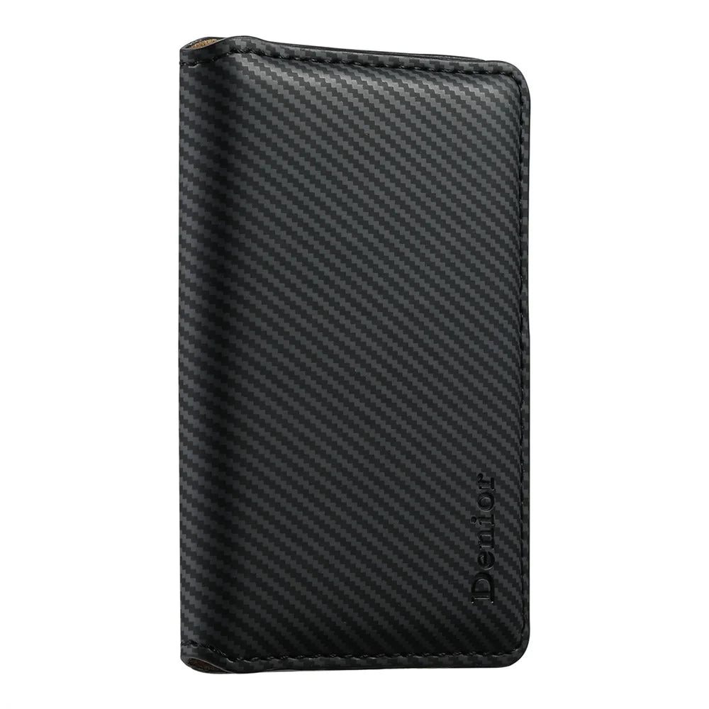 DENIOR V13 Magnetic Card Holder Carbon Fiber Texture Leather Phone Card Bag Kickstand - Black - 2