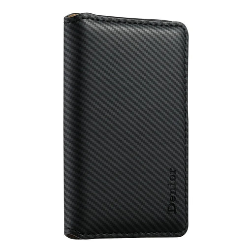 DENIOR V13 Magnetic Card Holder Carbon Fiber Texture Leather Phone Card Bag Kickstand - Black - 2