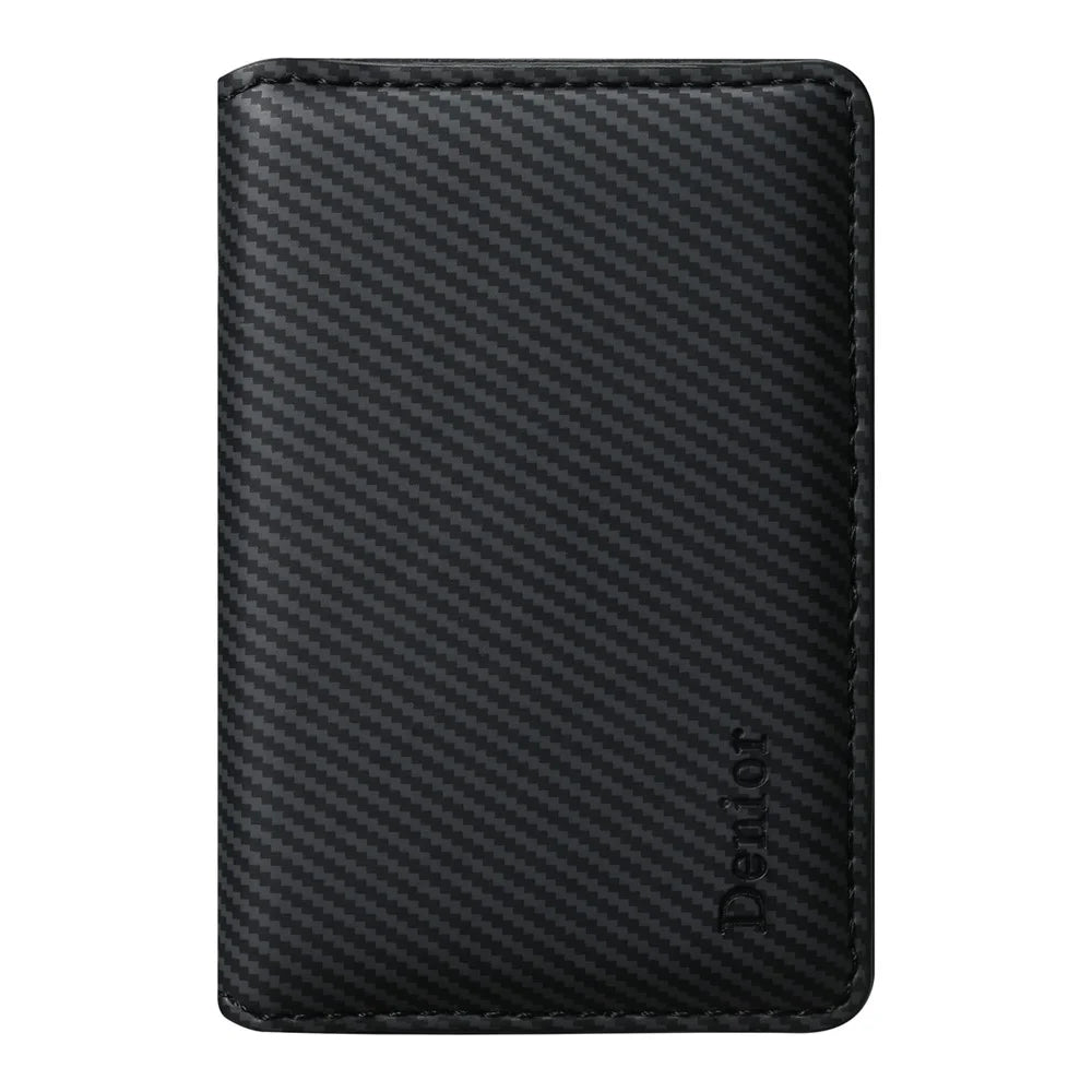DENIOR V13 Magnetic Card Holder Carbon Fiber Texture Leather Phone Card Bag Kickstand - Black - 3