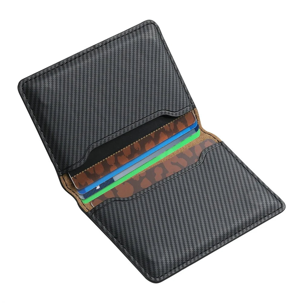DENIOR V13 Magnetic Card Holder Carbon Fiber Texture Leather Phone Card Bag Kickstand - Black - 5