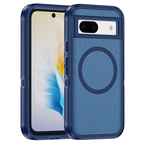 For Google Pixel 8a Magnetic Case Matte TPU+PC Back Drop-Proof Phone Cover - Royal Blue + Blue - 1
