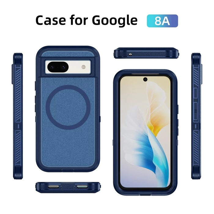 For Google Pixel 8a Magnetic Case Matte TPU+PC Back Drop-Proof Phone Cover - Royal Blue + Blue - 2
