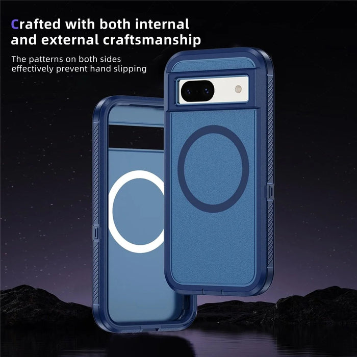 For Google Pixel 8a Magnetic Case Matte TPU+PC Back Drop-Proof Phone Cover - Royal Blue + Blue - 3