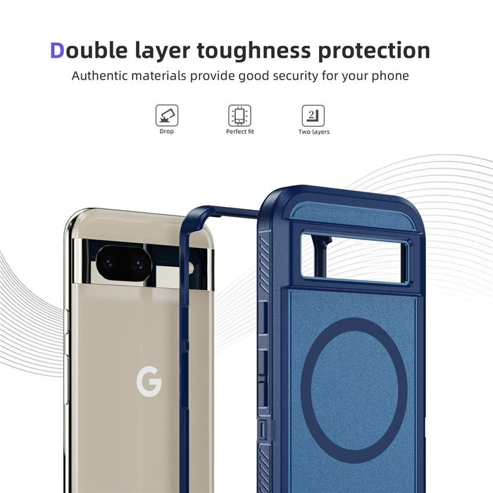 For Google Pixel 8a Magnetic Case Matte TPU+PC Back Drop-Proof Phone Cover - Royal Blue + Blue - 4