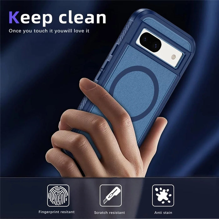 For Google Pixel 8a Magnetic Case Matte TPU+PC Back Drop-Proof Phone Cover - Royal Blue + Blue - 5