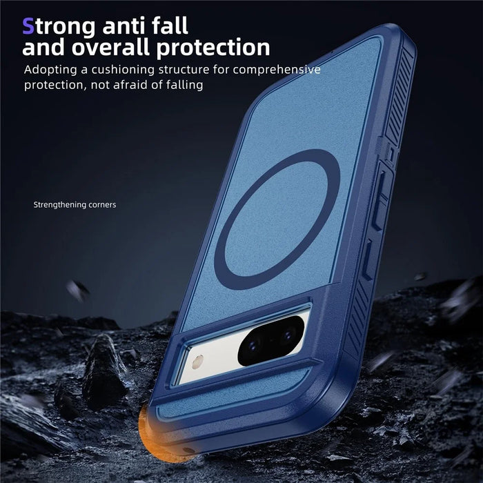 For Google Pixel 8a Magnetic Case Matte TPU+PC Back Drop-Proof Phone Cover - Royal Blue + Blue - 6