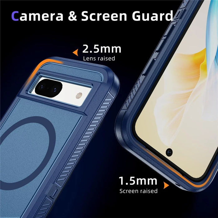 For Google Pixel 8a Magnetic Case Matte TPU+PC Back Drop-Proof Phone Cover - Royal Blue + Blue - 7