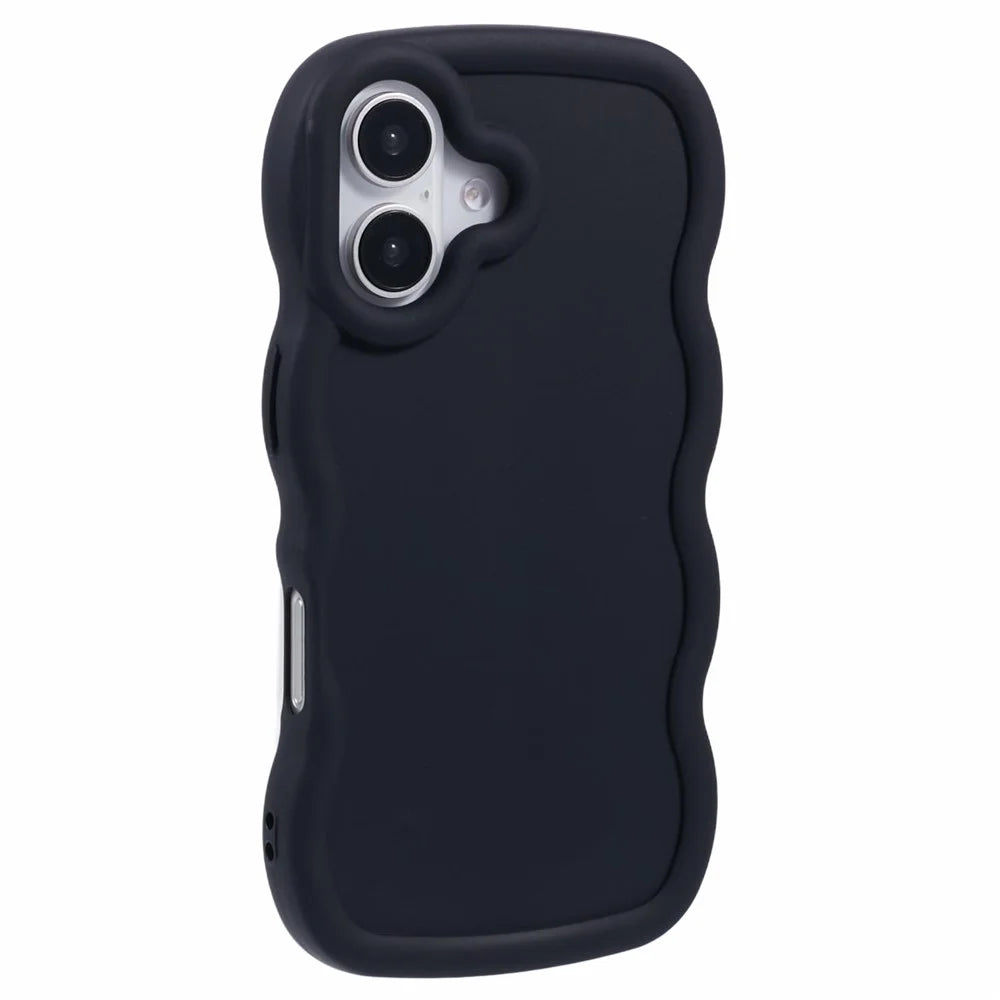 XL Series For iPhone 16 Plus Case TPU Protective Phone Cover Unique Curly Wave Frame - Black - 1