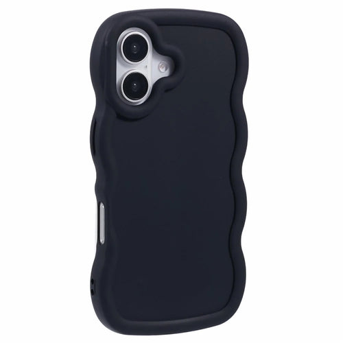 XL Series For iPhone 16 Plus Case TPU Protective Phone Cover Unique Curly Wave Frame - Black - 1