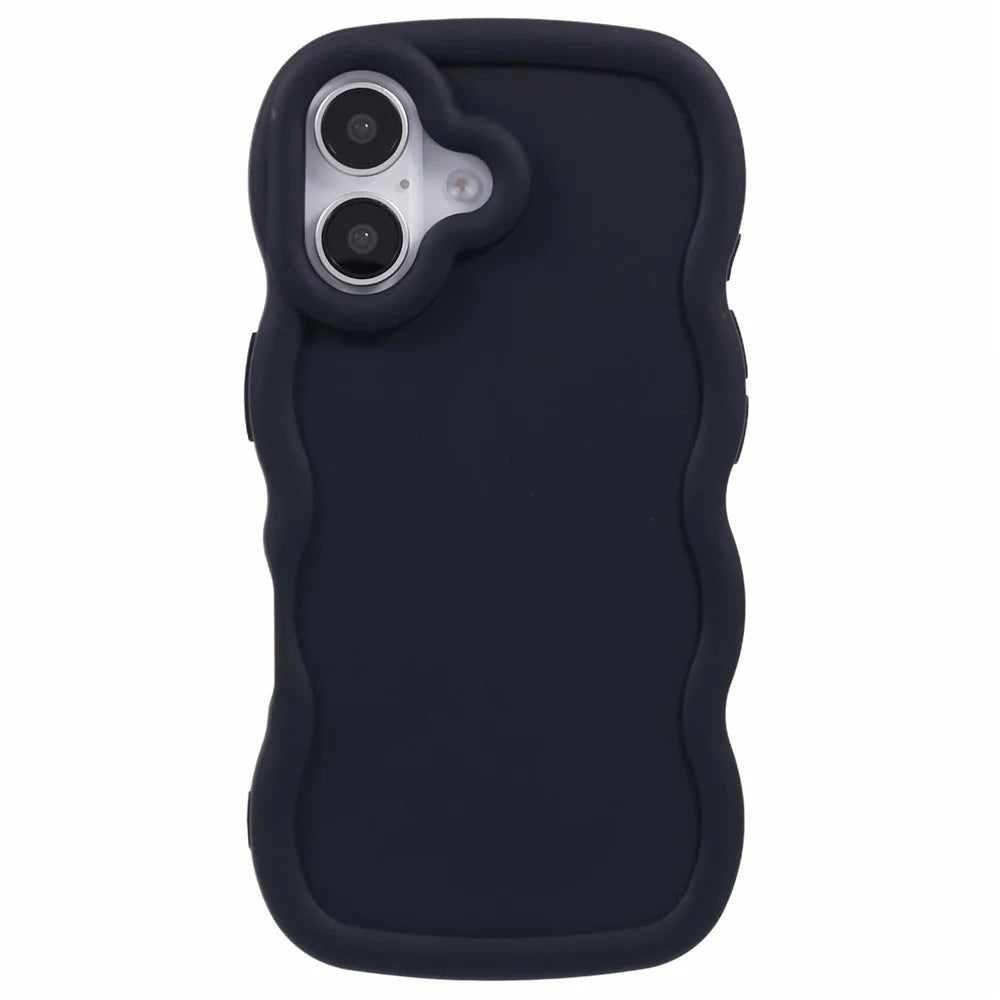 XL Series For iPhone 16 Plus Case TPU Protective Phone Cover Unique Curly Wave Frame - Black - 3