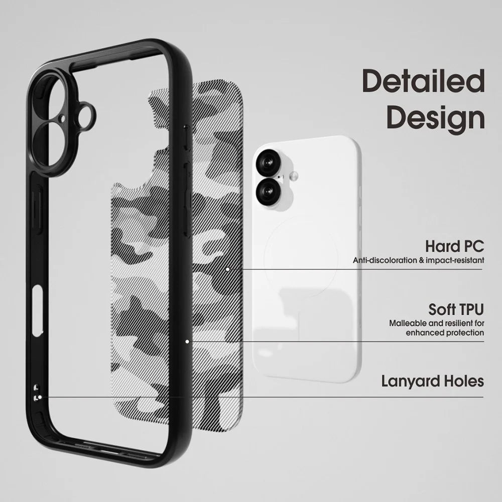 IBMRS For iPhone 16 Case TPU + PC Heavy Duty Shockproof Phone Cover Camera Protection - Artistic Camouflage - 6